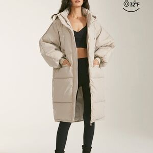 Commense Long Hooded Puffer Parka Coat in White
